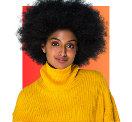 Black female youth with curly black hair wearing a yellow sweater