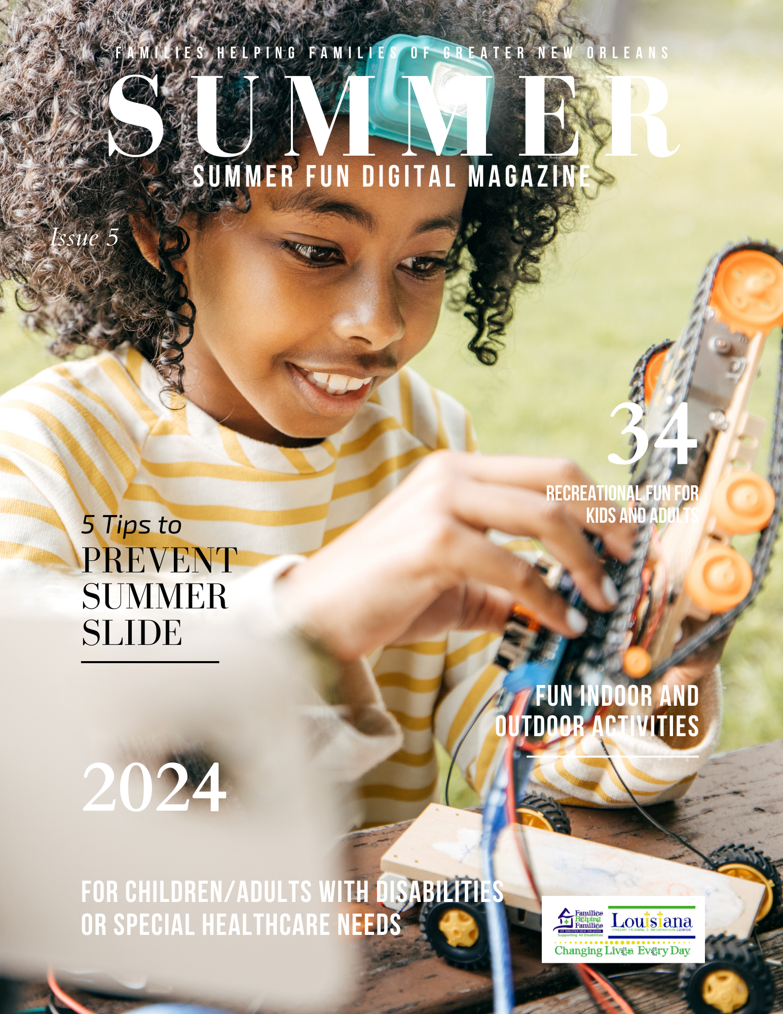 Black teen girl with curly black hair wearing a yellow and white stripe shirt working on a STEM project