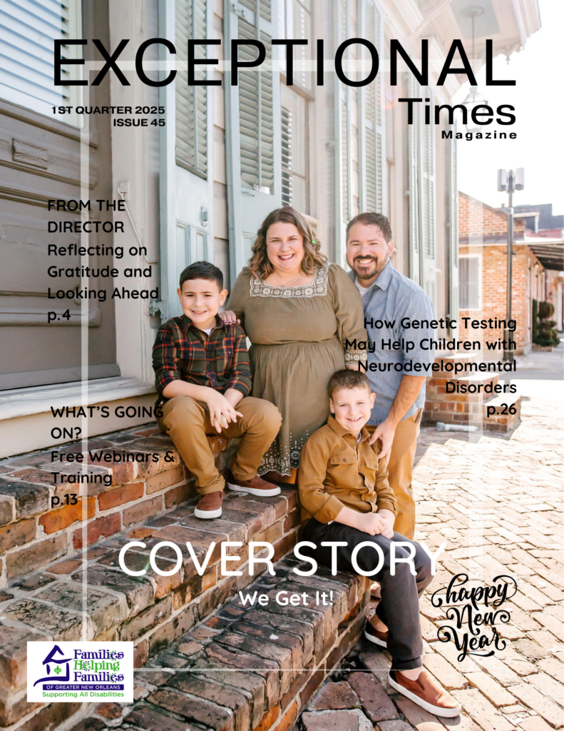 Caucasian Mother with brown hair wearing brown dress, Hispanic Male with dark brown hair wearing blue shirt and Khaki pants, young male biracial boy sitting on brick stairs with dark brown hair, brown plaid shirt and tan khaki pants, and young biracial boy with brown hair wearing tan shirt and brown pants sitting on brick stairs.